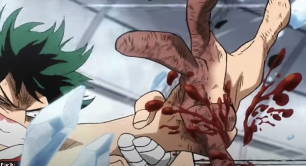 Deku destroys his body one part at a time 