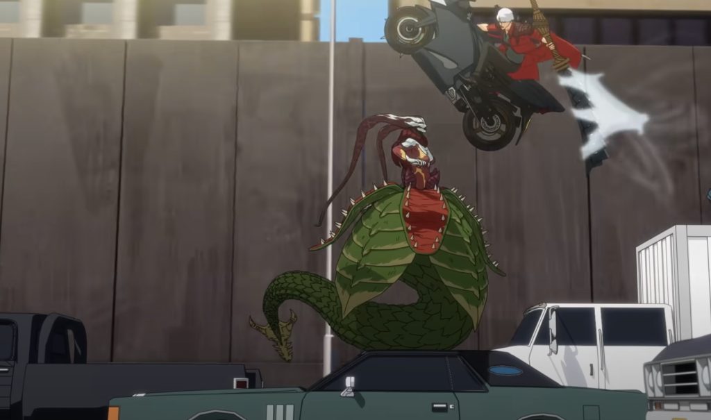 Dante fighting a plant demon