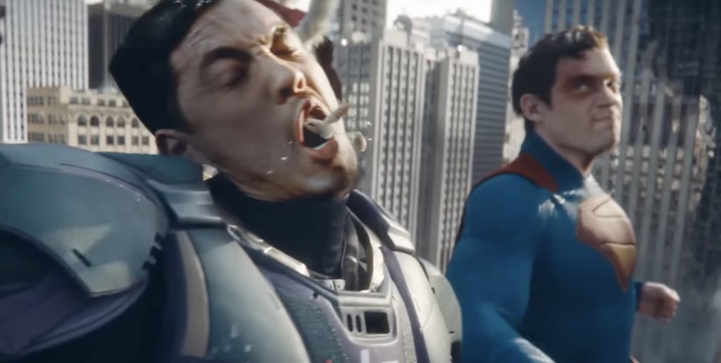 Superman fights a very human soldier.